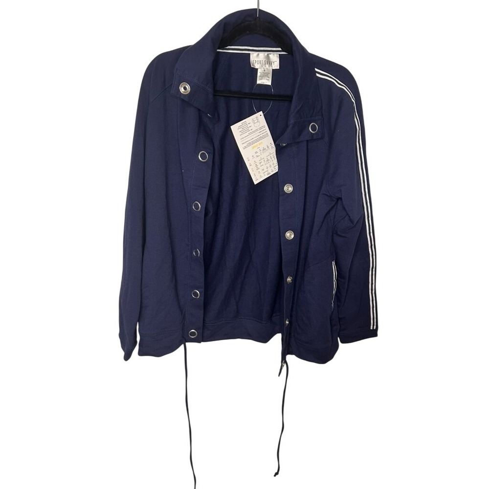 Sport Savvy Womens Blue‎ Track Jacket Snap Front Striped Size S NWT